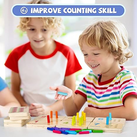 Wooden Montessori Number Blocks for Toddlers, Counting Peg Board