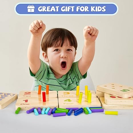 Wooden Montessori Number Blocks for Toddlers, Counting Peg Board