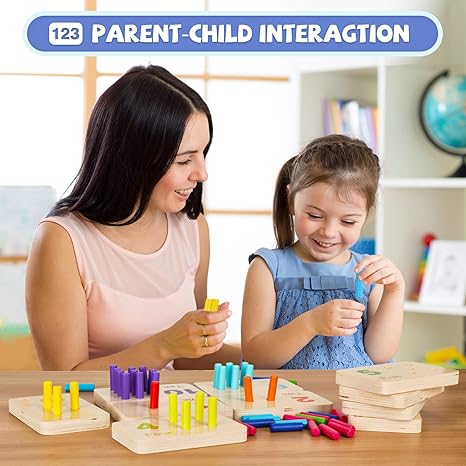 Wooden Montessori Number Blocks for Toddlers, Counting Peg Board